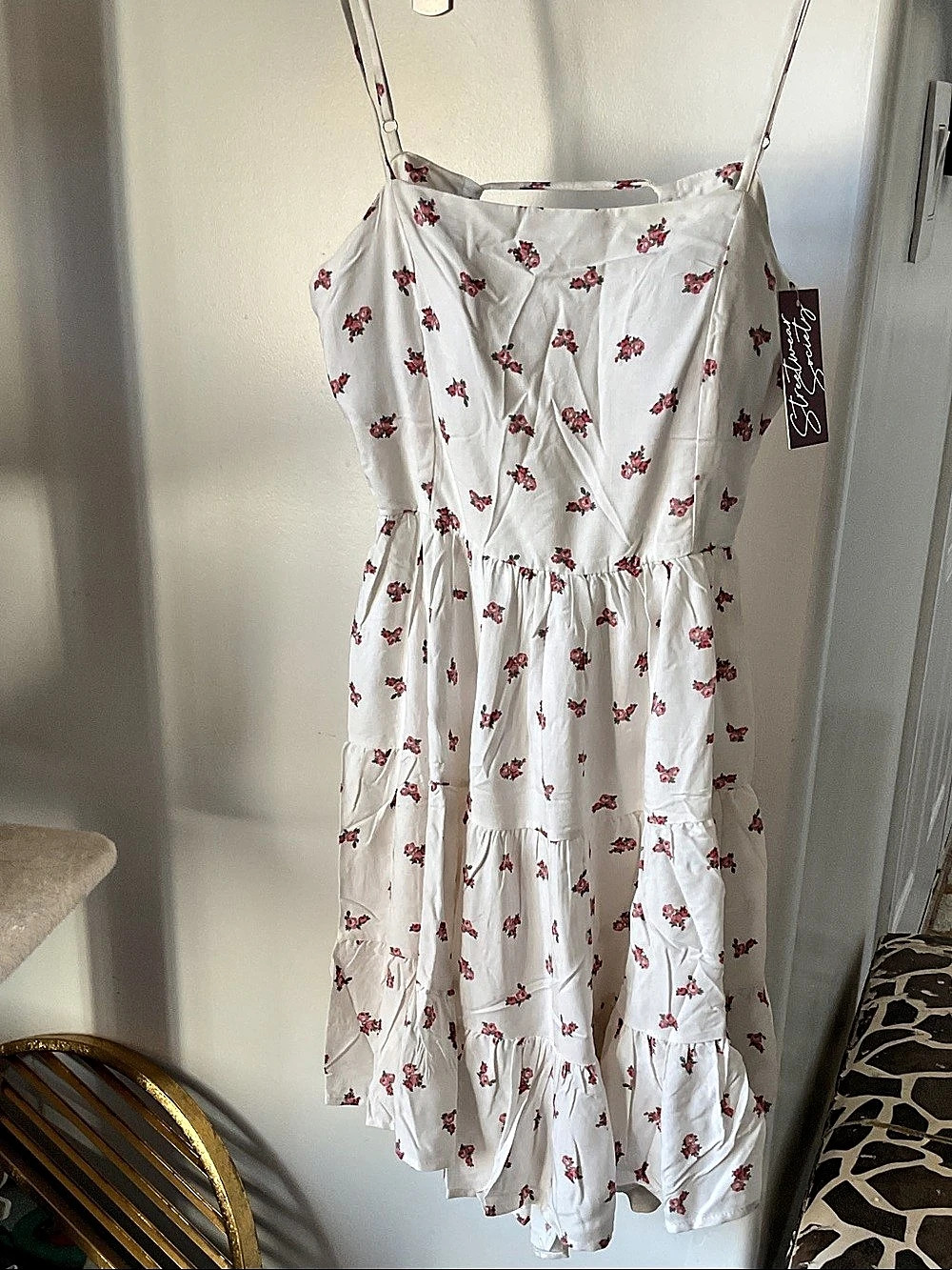 Floral Mini Dress in White & Red Size Medium NWT